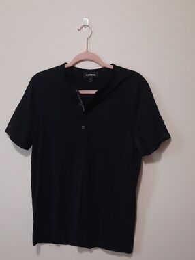 Express Black Short-Sleeve Henley Shirt
